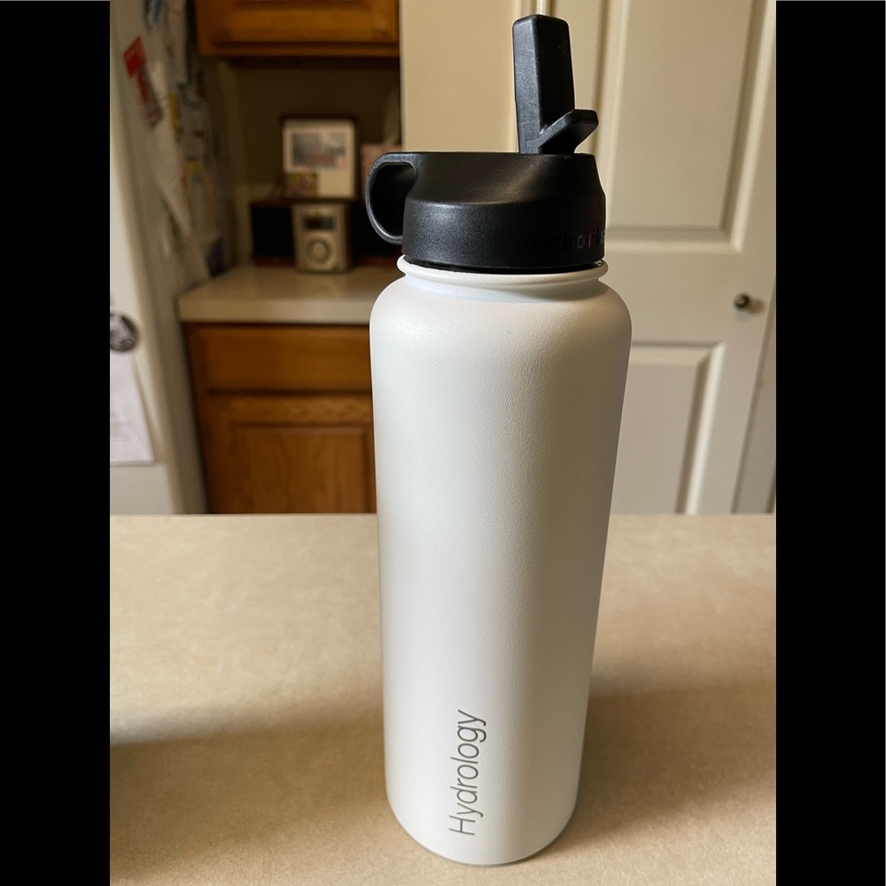 White 40 ounce Hydrology water bottle.